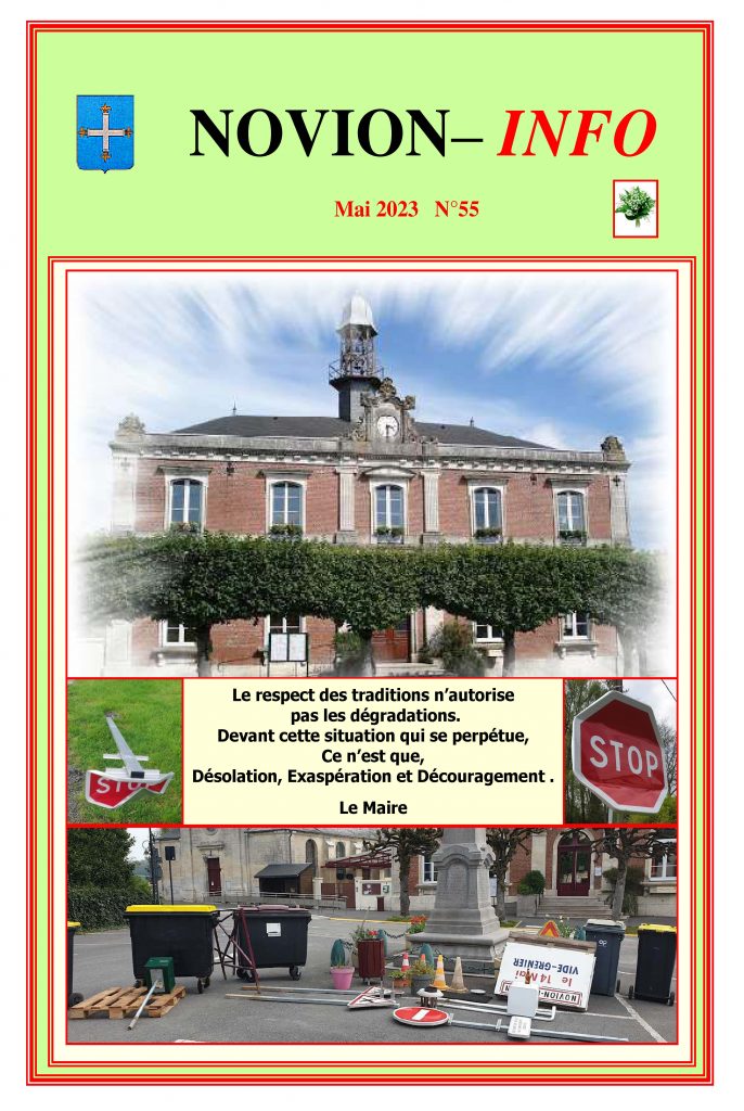 Première page du bulletin d'information de la commune de Novion-Porcien, mai 2023