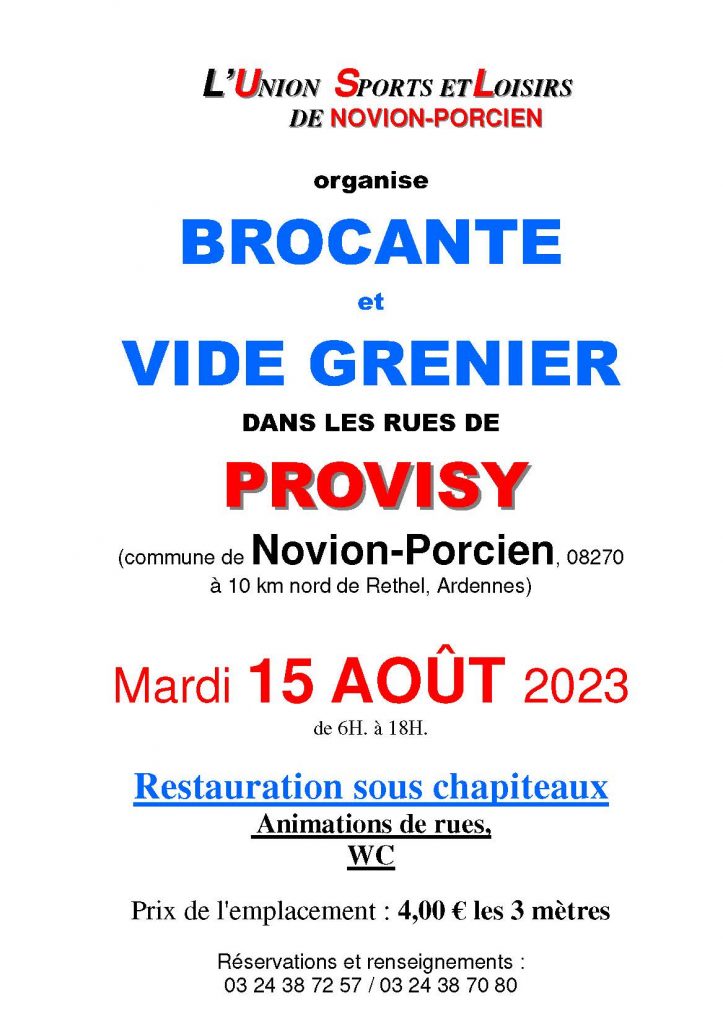 Brocante et vide grenier à Provisy le 15 Août 2023 de 6h à 18h