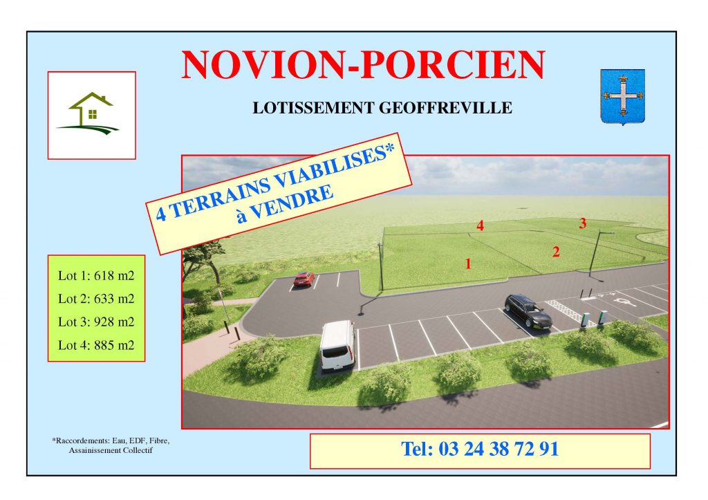Affiche représentant 4 Terrains viabilisés à vendre sur la commune de novion porcien