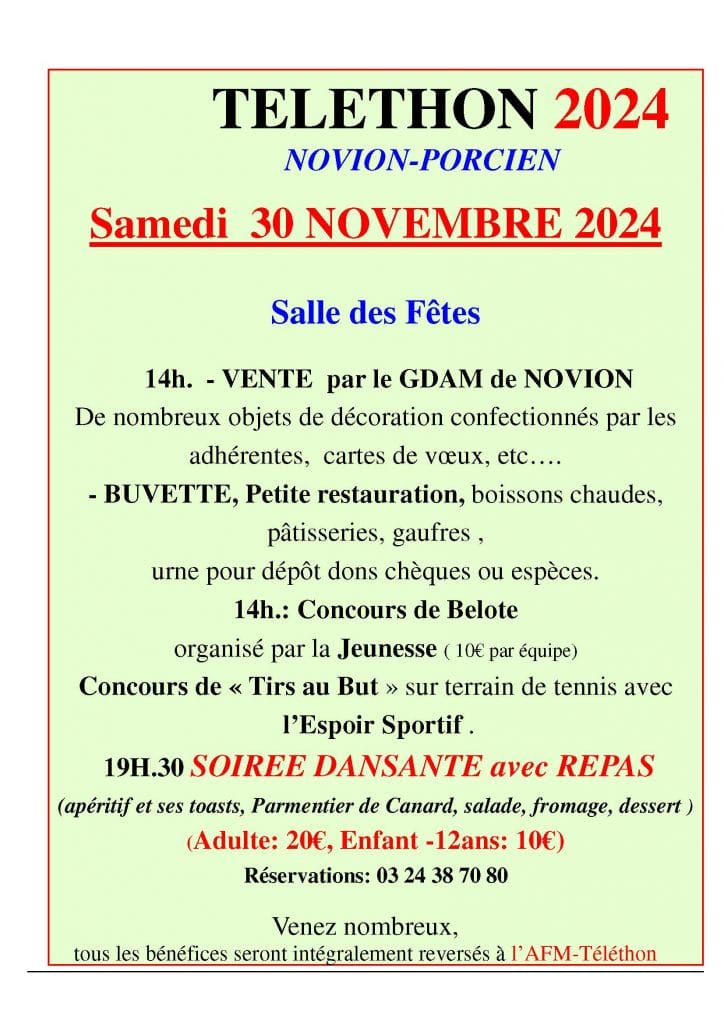 Affiche du téléthon 2024 à Novion Porcien