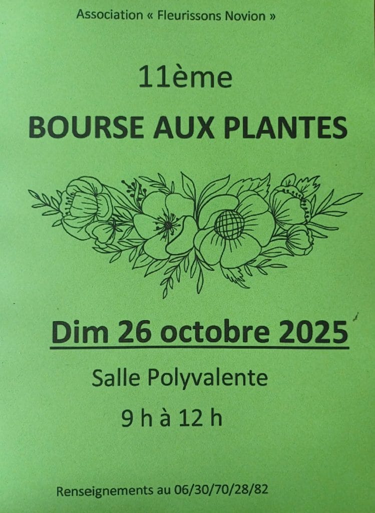 Affiche de la 11eme Bourse aux plantes à Novion Porcien le 26 Octobre 2025 de 9h à 12h 