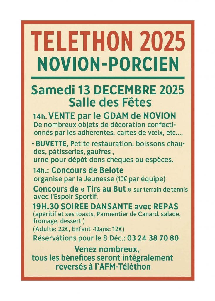 Affiche du téléthon 2025 à Novion Porcien