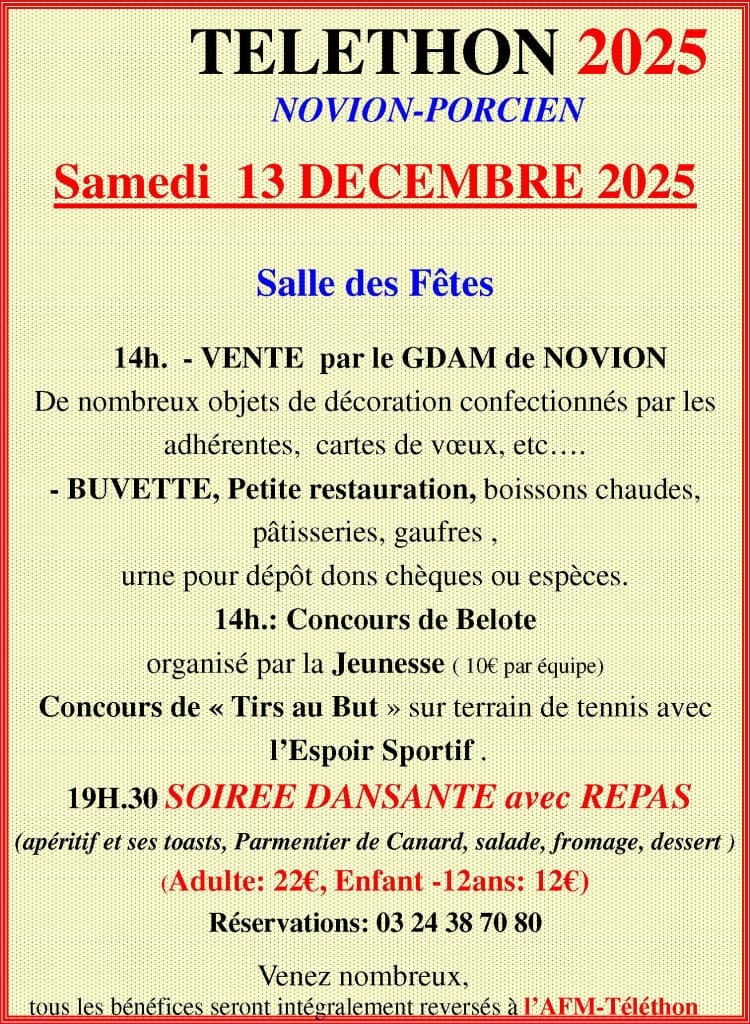 Affiche du téléthon 2025 à Novion Porcien