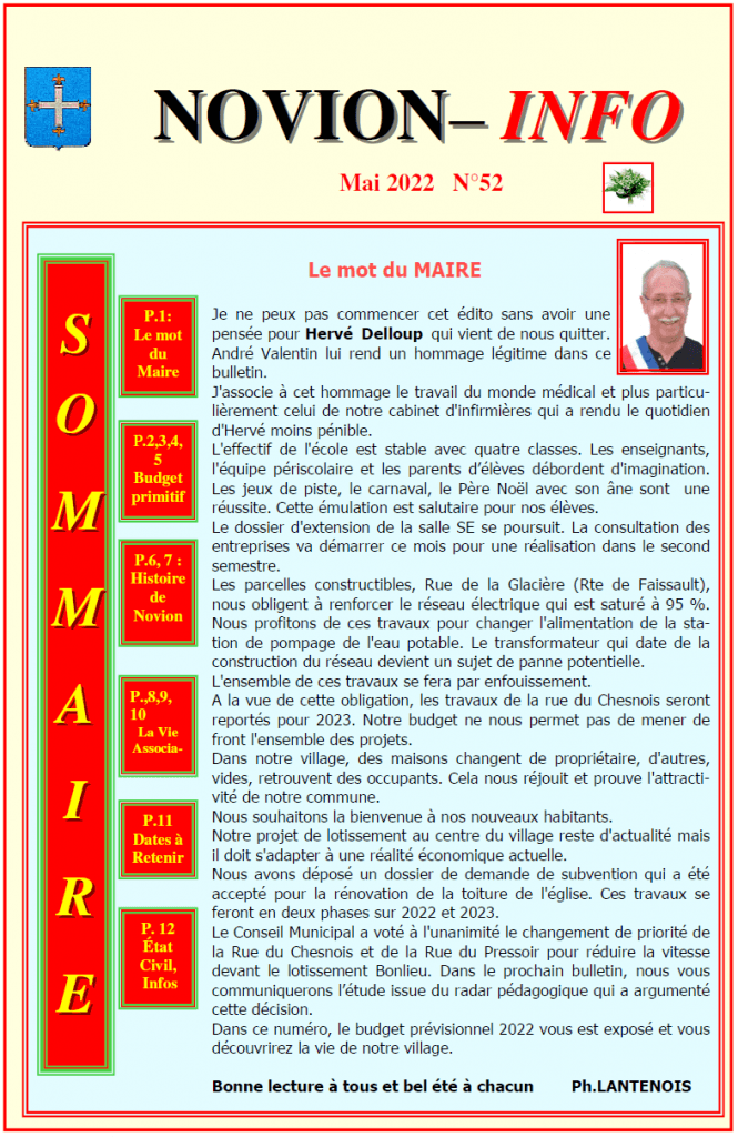 Retrouvez l'actualité de Novion-Porcien sur son bulletin de mai 2022.