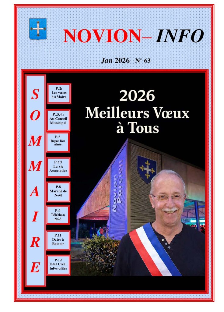 1ere page du novion infos n°63 de janvier 2026